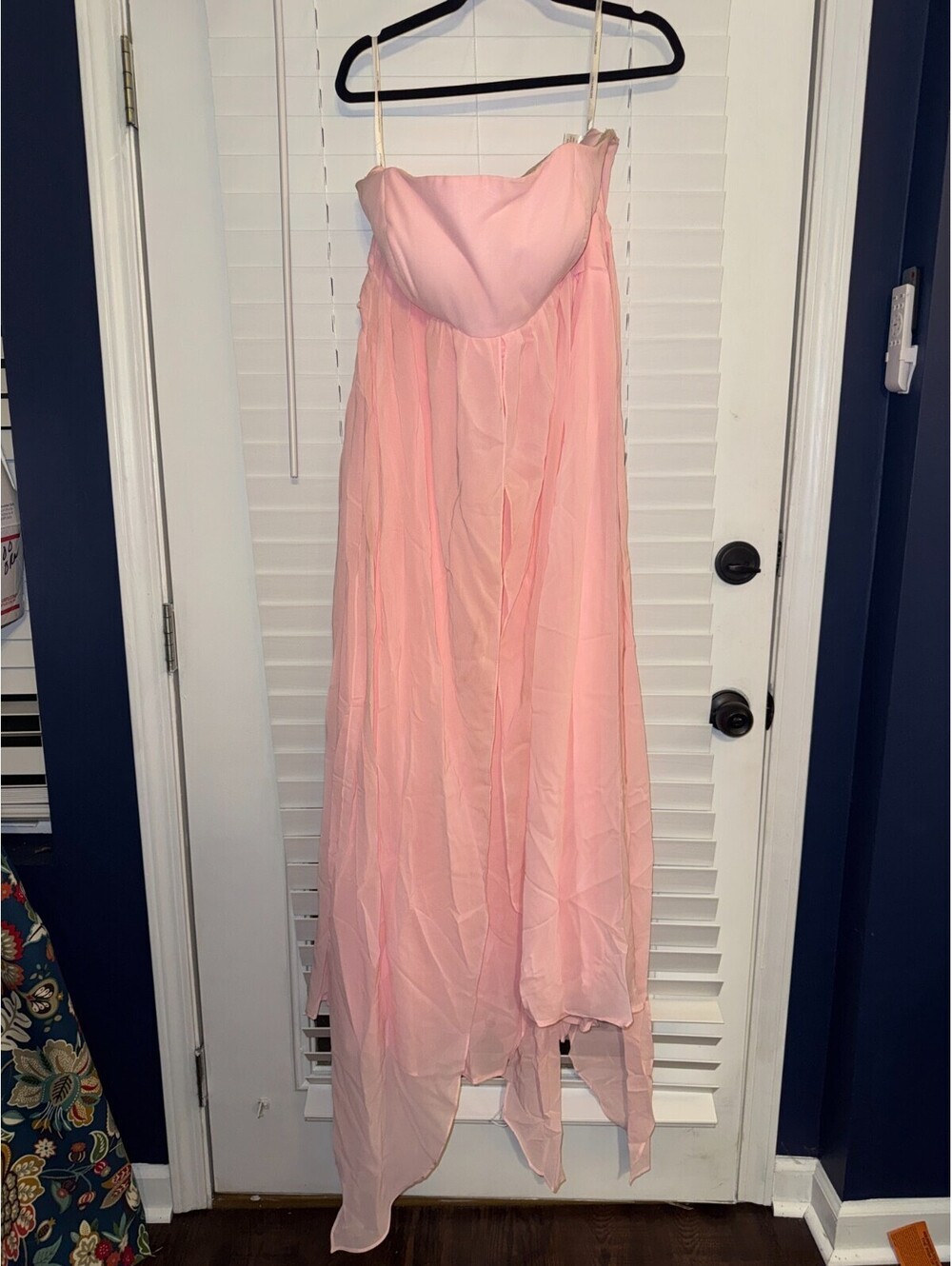 Cocomelody Pink Chiffon Strapless Asymmetrical Handkerchief Hem Gown size 20